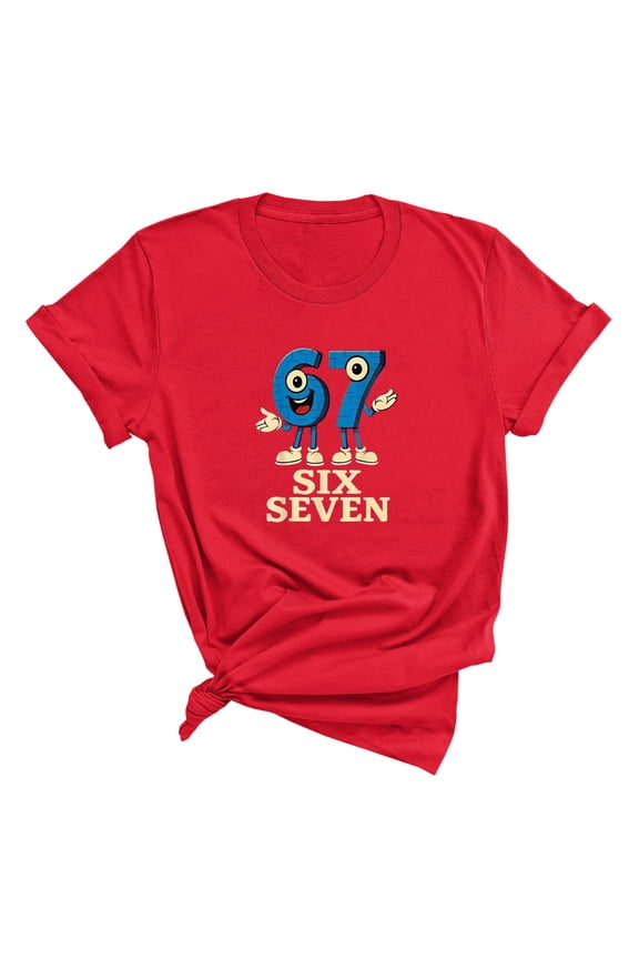 Funny 67 Cartoon Women’s T‑Shirt – Six Seven Number Graphic Tee for Women