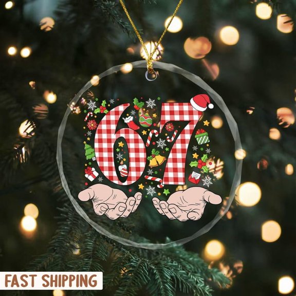 Funny 67 Christmas Glass Ornament Trendy Gen Alpha Holiday Tree Decor Gift