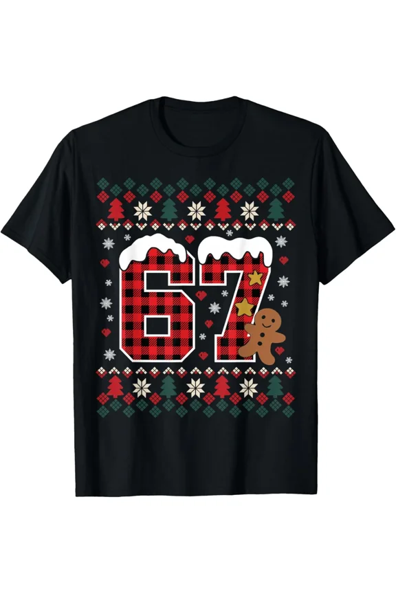 Funny 67 Christmas Six Seven Xmas Meme Brainrot Holiday Unisex T-Shirt ,up to size 5XL