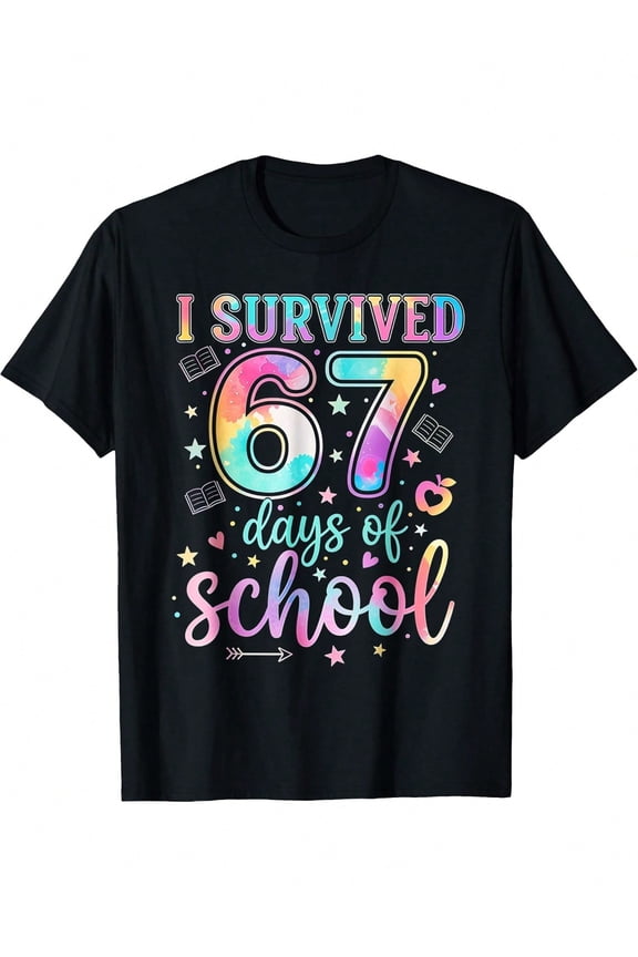 Funny 67 Days Survived School Watercolor Teacher Student Graphic Tee
