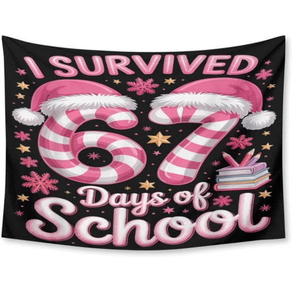 Funny 67 Days of School Teacher and Student Wall Tapestry, Hanging Room Decoration for Dorm, Bedroom or Living Room, 30 x 40 Inches