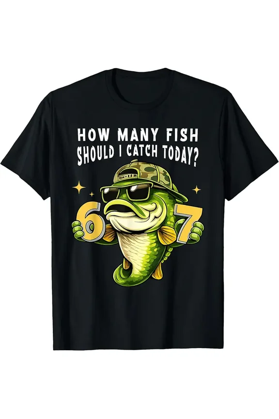 Funny 67 Fishing Bass Fish 6 7 Meme Boys Kids Camo Six Seven T-Shirt