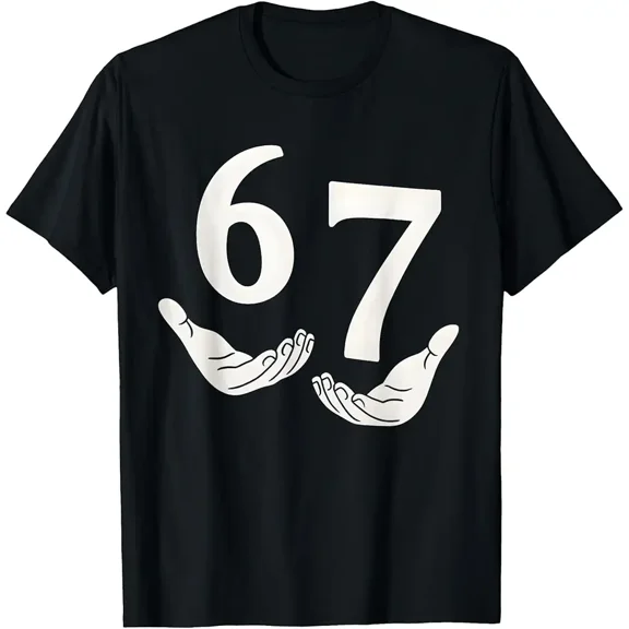 Funny 67 Hand Gesture Meme for Unisex Casual Short Sleeve Graphic T-Shirt