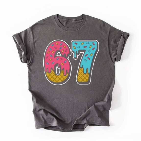 Funny 67 Ice Cream Drip Meme Six Seven Gen Alpha Slang T-Shirt, Multicolors, Size S-5XL