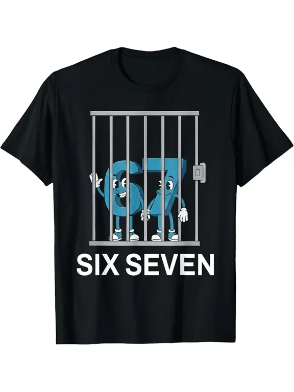 Funny 67 Meme 6 7 Behind Bars Six Seven 6-7 Gen Alpha Slang T-Shirt