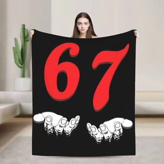 Funny 67 Meme Design Flannel Blanket - Soft Lightweight All-Season Throw with Red & Number 67 Design, Machine Washable for Sofa Bed Travel Camping Home Decor Gift
