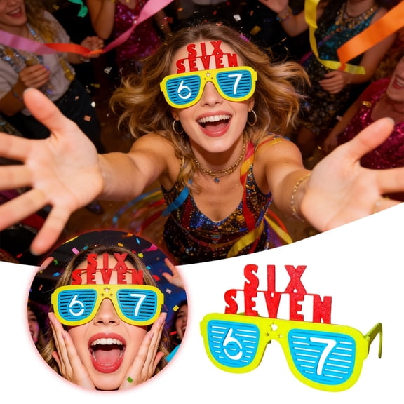 Funny 67 Party Sunglasses Carnival Novelty Glasses Cool Party Masks with Six Seven Design Summer Party Favors Funny Photo Booth Props Crazy Sunglasses for Adults