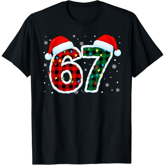 Funny 67 Six Seven Meme Christmas Pajamas Holiday Number 67 Adult T-Shirt