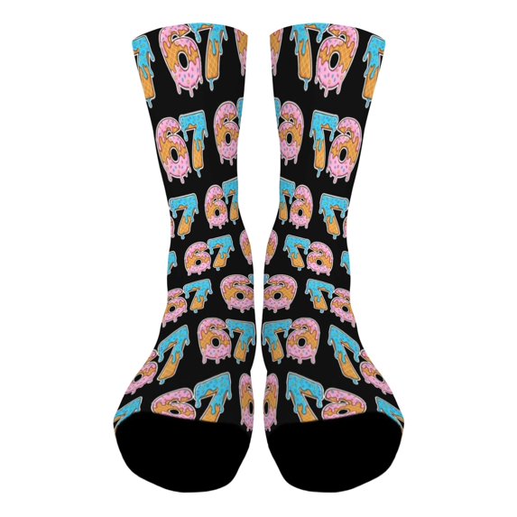 Funny 67 Six Seven Meme Kids Matchings Christmas Half Calf Sock for Boys Girls Footwear 7-13 Years Black3