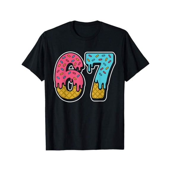 Funny 67th Birthday Donut Drip Ice Cream Graphic for Unisex Short Sleeve T-Shirt