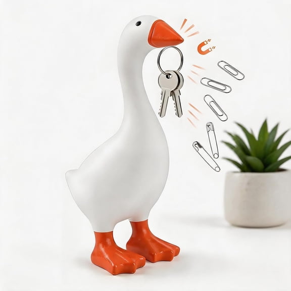 Funny 7 Inch Beak Desk Goose Statue, Cute Mini Porch Goose Figurine, Small Desk Duck with Key Holder Function, Novelty Table Organizer & Gift for Friend Family Colleague Schoolmate