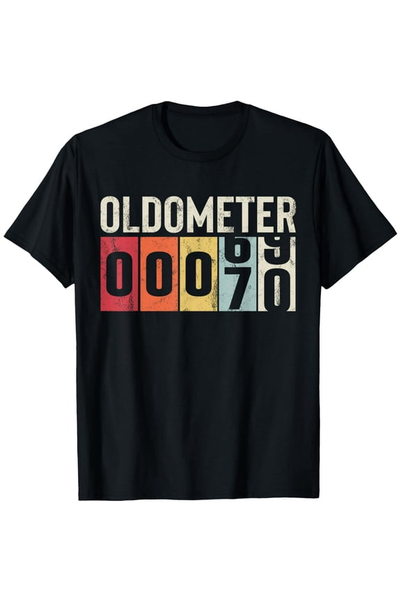 Funny 70 Years Old Oldometer Vintage 70th Birthday Odometer T-ShirtMen and women, Black T-shirt, size: Extra large