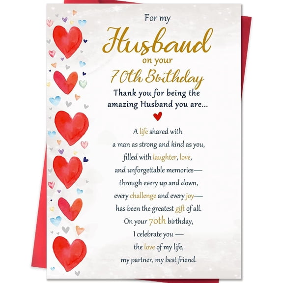 Funny 70th Birthday Card Gifts for Husband from Wife, Happy 70th Birthday Decorations for Men-8x5.3 Inches, Double-Sided