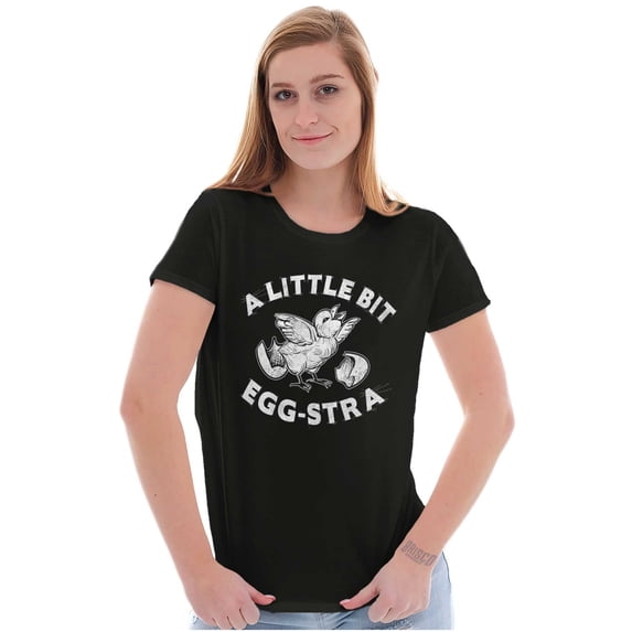 Funny A Little Bit Egg-Stra Chick Womens Slim Fit Graphic Tee Brisco Brands L