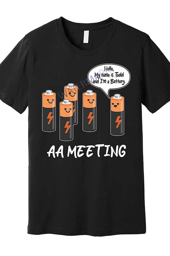 Funny AA Batteries Graphic Tee for Men - Soft Cotton, Short Sleeve, Crew Neck T-Shirt in Black