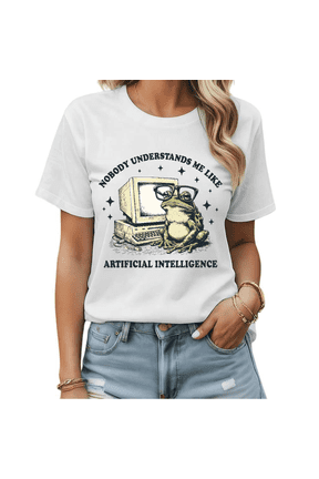 Funny AI Quote Frog Graphic Tees Womens T-shirt Black/White S-5XL Gift for Tech Lovers