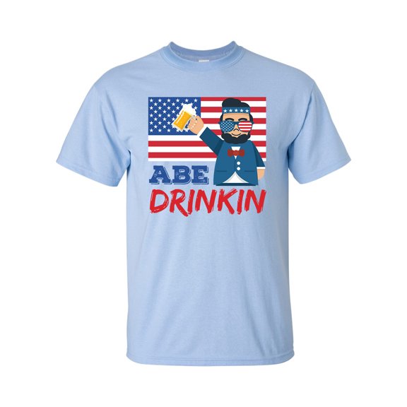 Funny Abe Drinkin President American Flag Patriotic Short Sleeve T-shirt-Light Blue-5xl