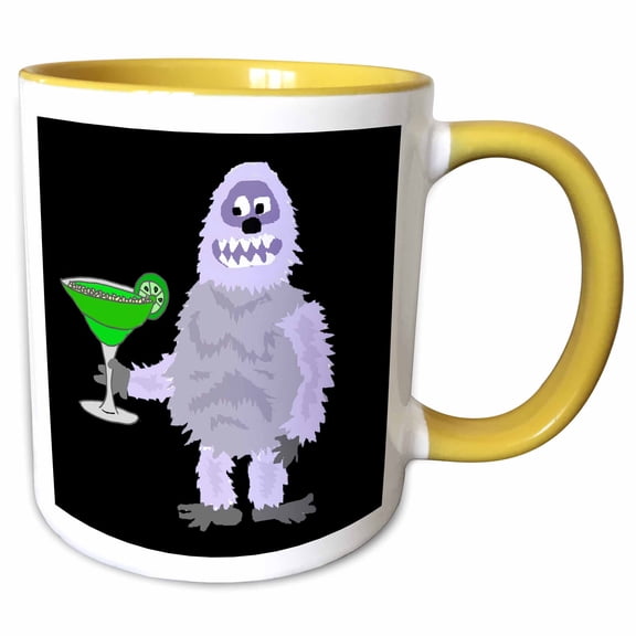 3drose, Funny Abominable Snowman Drinking Margarita Cartoon, 11oz Two-tone Yellow Mug