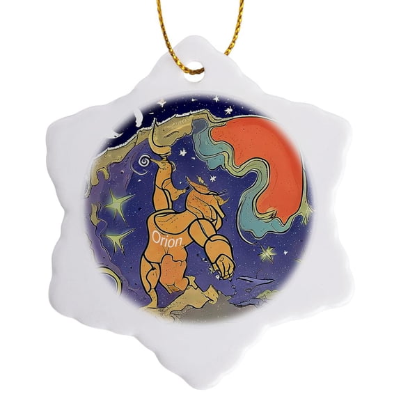 3drose, Funny Abstract Allegory of Orion Constellation. Space and Astronomy, 3 inch Snowflake Porcelain Ornament