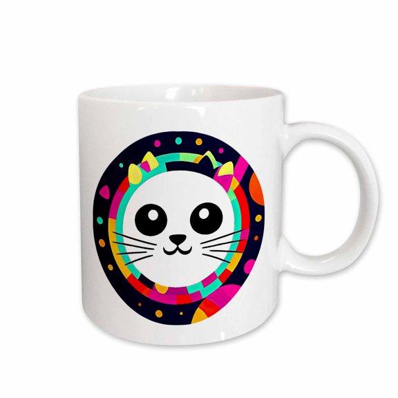 3drose, Funny Abstract Round White Cat Face Inside the Colorful Circle Gift, 15oz Mug