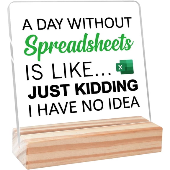 Funny Accountant Gifts for Women Coworker Accountant CPA,A Day Without Spreadsheets is Like Sign Acrylic Plaque Office Desk Decor 4'' x 4''