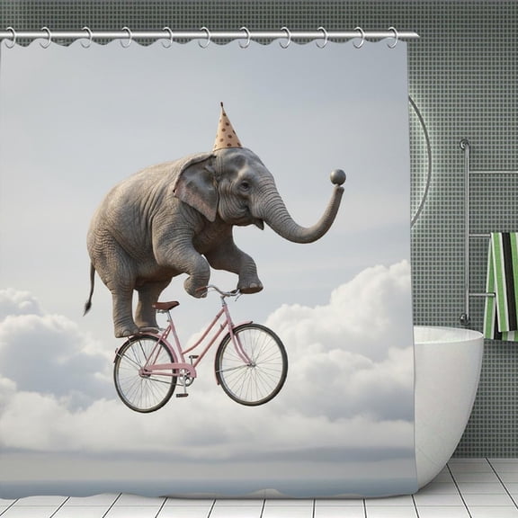 Funny Acrobatics Elephant Print Shower Curtain,Modern Fabric Waterproof Shower Curtain Set with Hooks 70.8×70.8Inch (180×180cm)