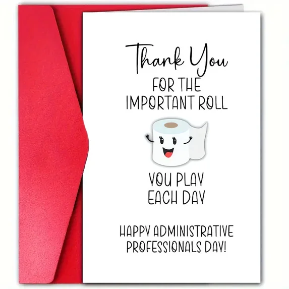 Funny Administrative Professionals Day Card - "Thank You for the Important Roll" - Cute Toilet Paper Design - Envelope Included, Blank Inside - Perfect for Office Staff Appreciation