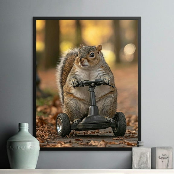 Funny Adorable Squirrel Riding Toy Scooter Poster, Cute Animal Wall Art for Kids Room, Fun and Whimsical Decor, Nature Photography Print, 8x12