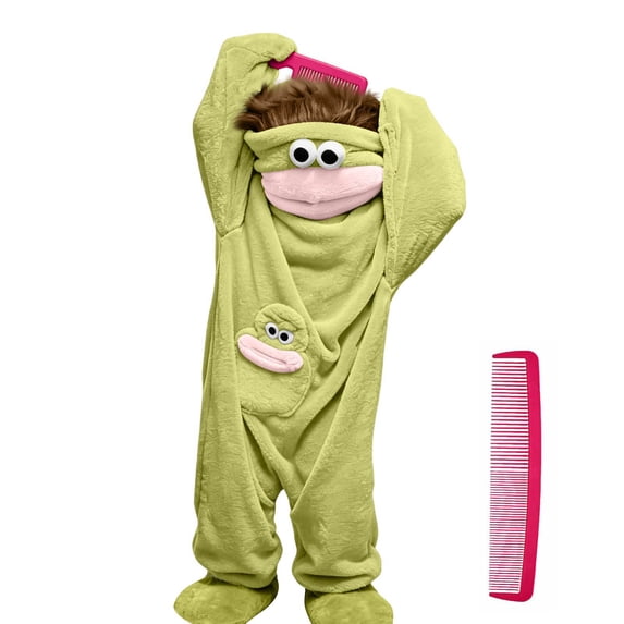 Funny Adult Big Mouth Monster Pajama Costume with Comb and Shoes, Plush Fleece Hooded Jumpsuit, Cozy One Piece Sleepwear for Halloween, Cosplay and Pajama Parties