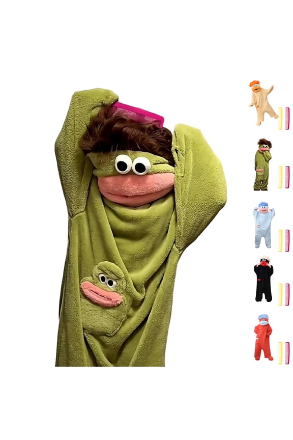Funny Adult Onesie Pajamas Soft Coral Fleece Hooded One Piece Cosplay Loungewear Add Shoes And 2PC Comb (Comb Color Random) Green M