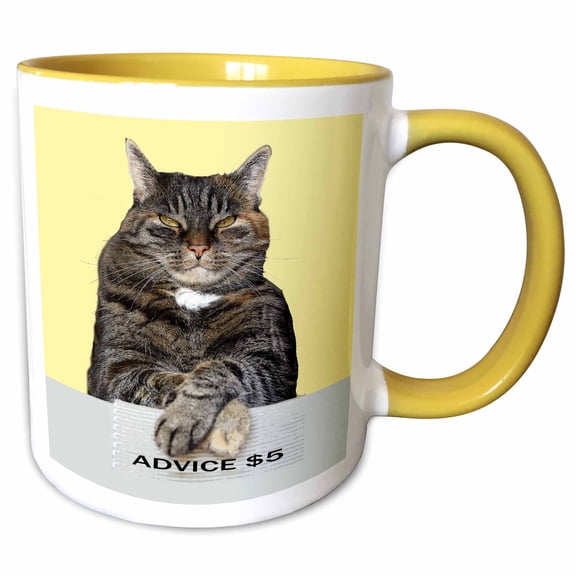 3drose, Funny Advice Cat Looking Aloft Grumpy Meme, 11oz Two-tone Yellow Mug