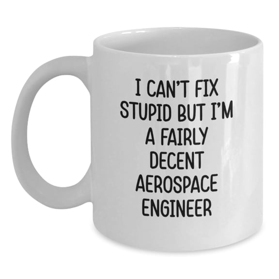 Funny Aerospace Engineer White Coffee Mug Gifts for Men, Women, Friends, Coworkers, Family - I Can't Fix Stupid But I'm A Fairly Decent Aerospace Engineer Christmas Unique Gifts