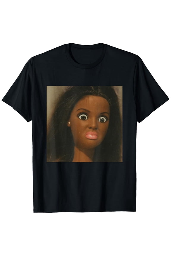 Funny African American Disgusted Black Doll Face Meme T-Shirt Suitable for, Loose Fit Casual Round Neck Tee with Iconic Meme for Themed Parties & Casual Attire - Novelty Humor Apparel
