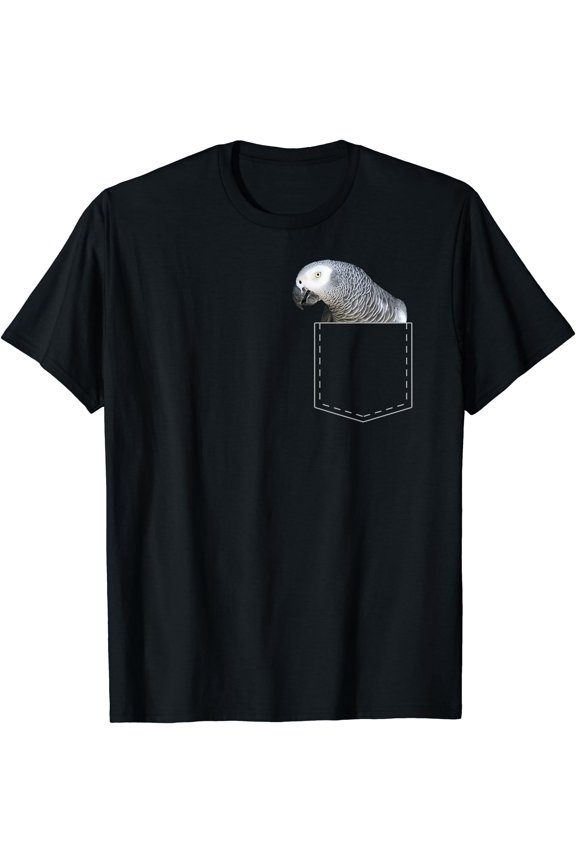 Funny African Grey Parrot Tshirt Pocket Gray Bird Tee Birb T-Shirt , Vintage T-Shirt