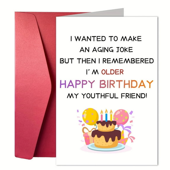 Funny Aging Birthday Greeting Card - Blank Inside with Matching Envelope - Celebrate Your Youthful Friends in Style