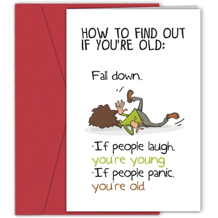 Funny Aging Humor Card - "How to Find Out If You're Old" - Hilarious Greeting Card for Birthdays, Friends, and Family - Includes Red Envelope