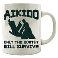 thumbnail image 1 of Funny Aikido 11 oz Coffee Mug - Only The Worthy Will Survive White Ceramic Gift, 1 of 4