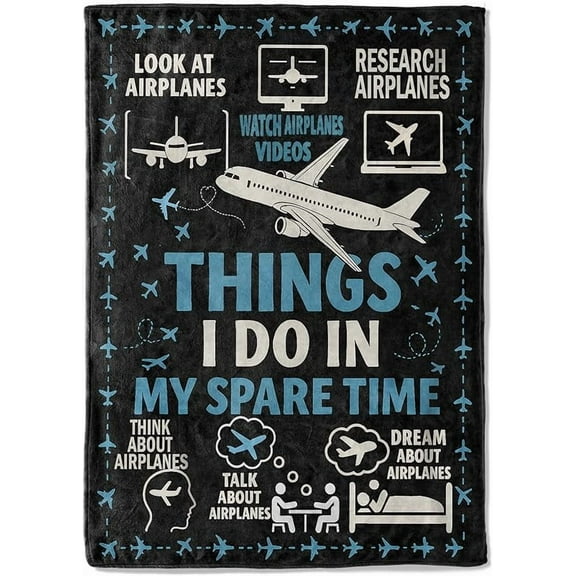 Funny Airplane Fleece Blanket,50x60in,Aviation Plane Video Dream Pilot Throw Blankets,Soft Cozy Lightweight, Ideal for Bed Living Room Home Cool Decor,Men Gifts