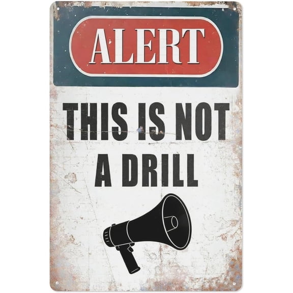Funny Alert Warning Metal Tin Sign  8x12 Inch Megaphone Wall Decor, Vintage Industrial Style Wall Art Plaque for Home Office Gift