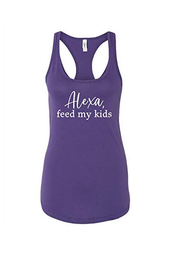 Funny Alexa Feed My Kids Ladies Racerback Tank-Purple-Small