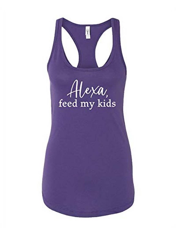 Funny Alexa Feed My Kids Ladies Racerback Tank-Purple-Small