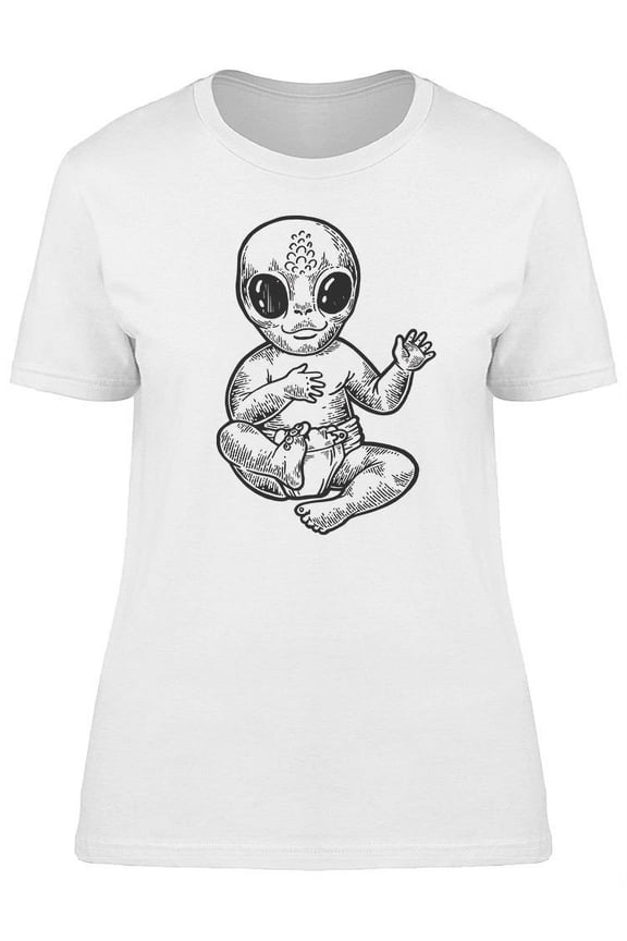 Funny Alien Baby Sketch T-Shirt Women -Image by Shutterstock, Female Small