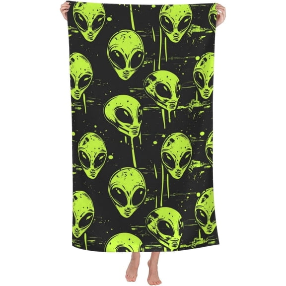 Funny Alien Beach Towel, Soft Lightweight Microfiber Quick Dry Bath Towels Gifts for Bathroom, Pool, Travel, Swimming Decor 29"x58"
