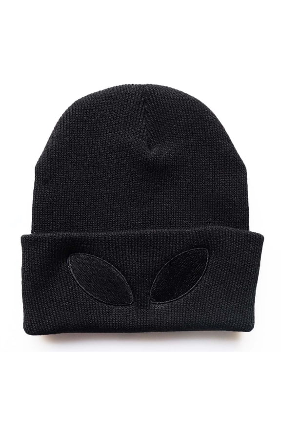 Funny Alien Beanie Hat with Big Eyes - Cuffed Cool Graphic Beanies Knit Winter Hats Warm Soft Stretchy Daily Cap