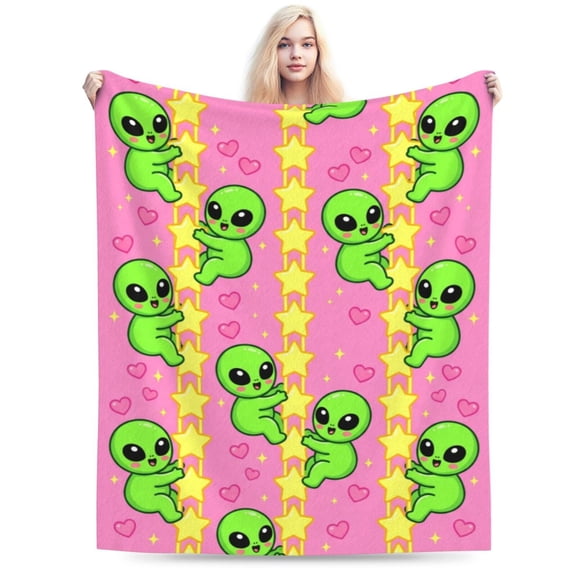 Funny Alien Blanket, Soft Plush Throw Blanket for Adults, Cozy Warm Blanket for Sofa Bed, Space Theme Home Decor Gift for Christmas Thanksgiving 50x40