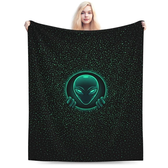Funny Alien Blanket, Soft Plush Throw Blanket for Adults, Cozy Warm Blanket for Sofa Bed, Space Theme Home Decor Gift for Christmas Thanksgiving 50x40