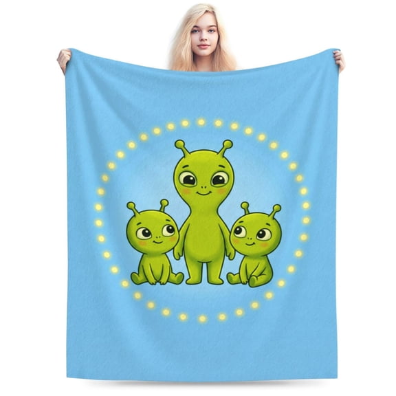 Funny Alien Blanket, Soft Plush Throw Blanket for Adults, Cozy Warm Blanket for Sofa Bed, Space Theme Home Decor Gift for Christmas Thanksgiving 50x40