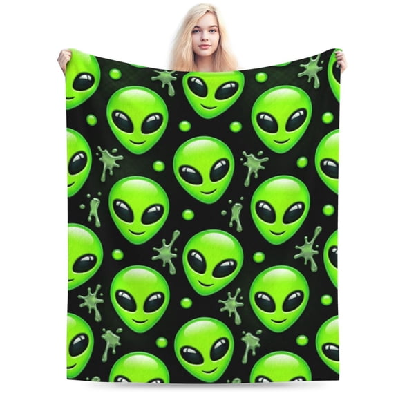 Funny Alien Blanket, Soft Plush Throw Blanket for Adults, Cozy Warm Blanket for Sofa Bed, Space Theme Home Decor Gift for Christmas Thanksgiving 50x40