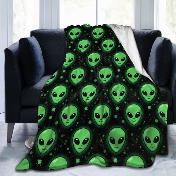 Funny Alien Blanket, Soft Plush Throw Blanket for Adults, Cozy Warm Blanket for Sofa Bed, Space Theme Home Decor Gift for Christmas Thanksgiving 50x40