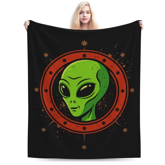 Funny Alien Blanket, Soft Plush Throw Blanket for Adults, Cozy Warm Blanket for Sofa Bed, Space Theme Home Decor Gift for Christmas Thanksgiving 50x40